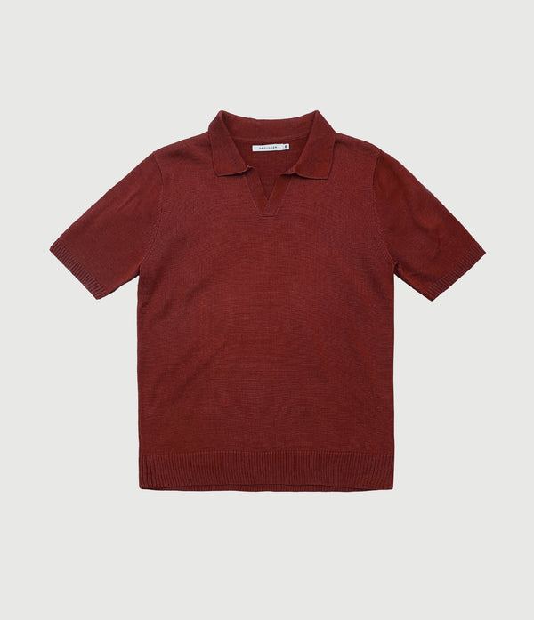 Burgundy knitted silk polo shirt