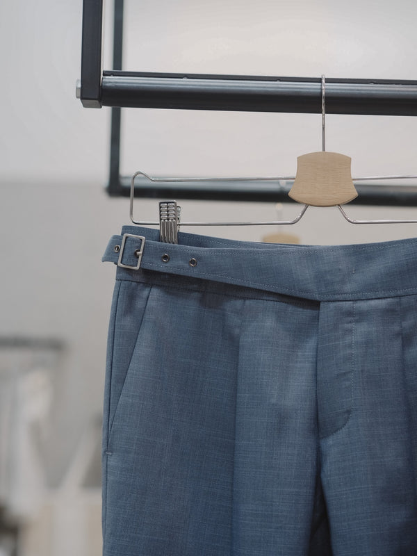 Denim blue - herringbone belt waist trousers