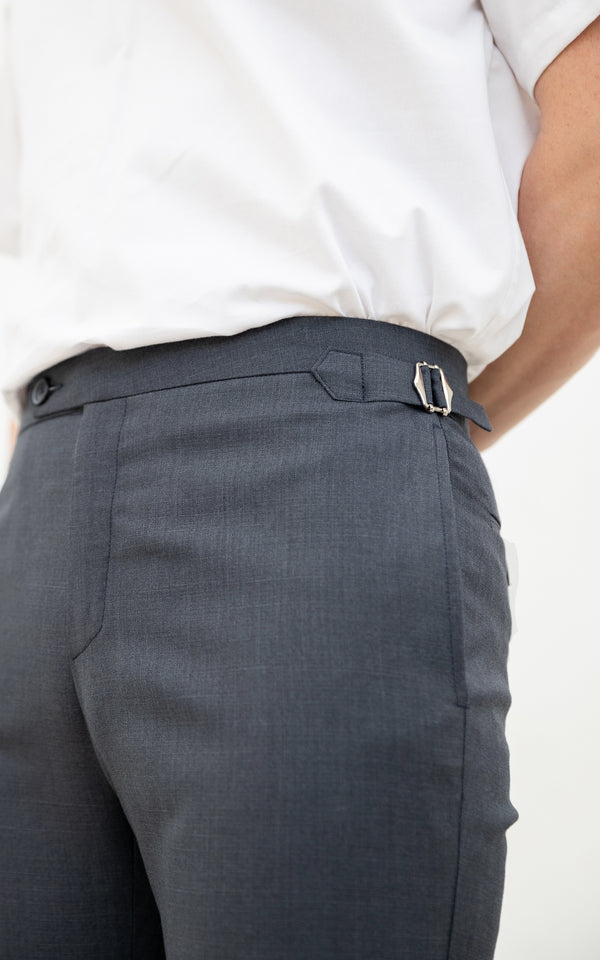 Hale Navy Wool - cashmere double belts trousers