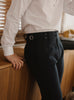 Navy - Melton double belts trousers