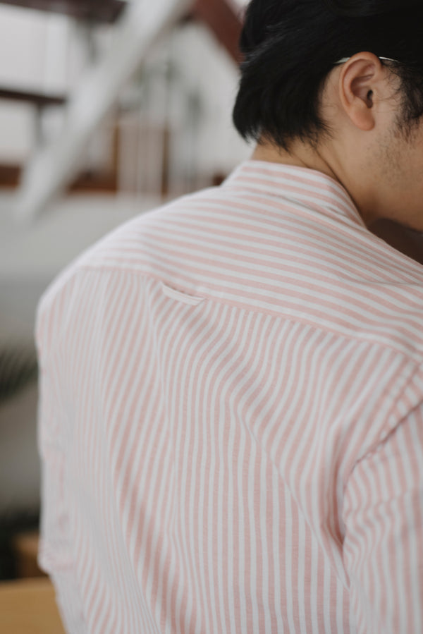 Pink stripe mao collar shirt