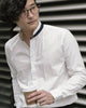 White with navy solid mao collar shirt