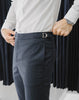 Navy textured double belt trousers