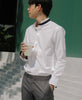 White with navy solid mao collar shirt