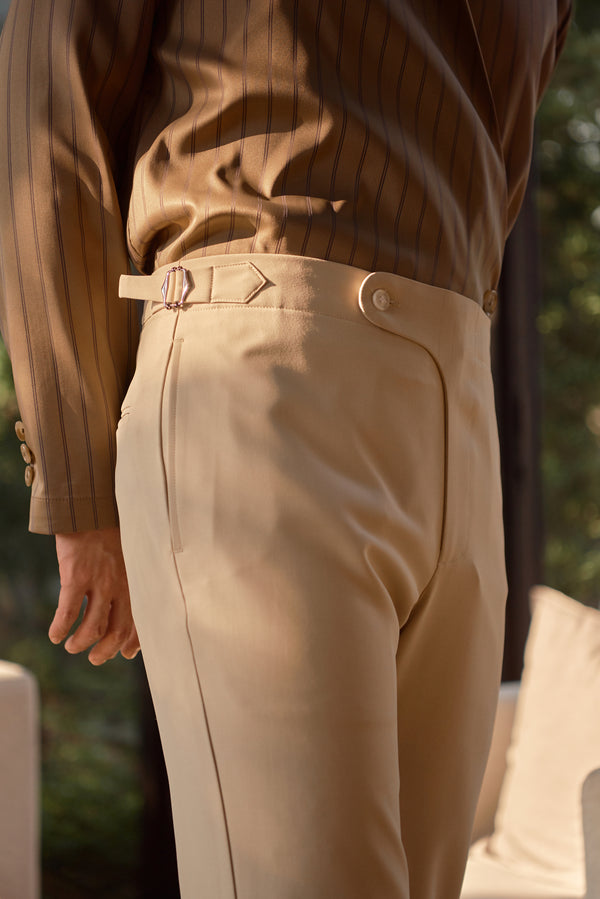 Beige - arc double belts trousers