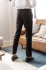Black wool - belt waist trousers