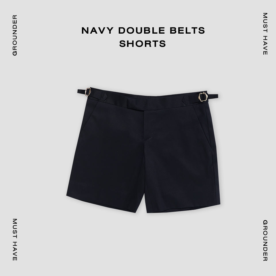 Navy double belt short shorts